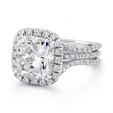 NEW 5.50 Ct Halo Cushion Cut Diamond 3-Row Engagement Ring I,VS2 GIA Platinum