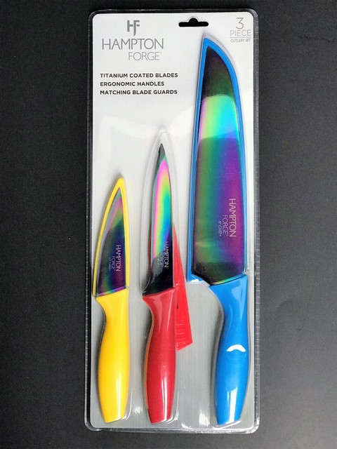 Hampton Forge 3 Piece Kitchen Knife Set Rainbow Titanium Coated