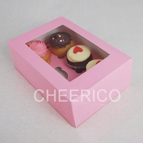 Pink or White Cupcake Boxes - for 6 Cupcakes - Pack of 25 sets - Image 2 of 4