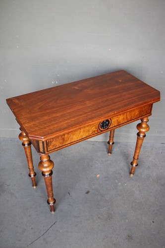 Antique Blonde Biedermeier fold over tea table ebony inlay console dining Danish - Picture 5 of 11