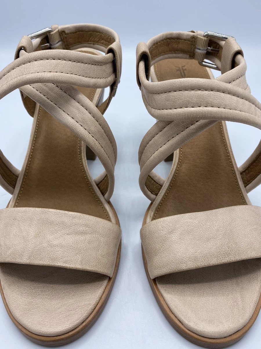 NEW Frye Dani Criss Cross Stacked Heel Wedges Heels Cream Size 10 M Non Slip