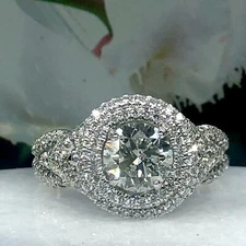 4.5ct Round Cut Moissanite Dual Halo Split Band Cocktail Ring White Gold Plated