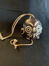 Vintage Ceramic Owl Shaped Dinner Bell/Chime Brown 