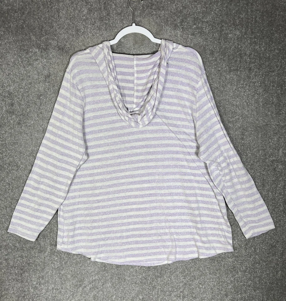 Croft & Barrow 紫色条纹长袖连帽上衣女式大码 3X 口袋 — 第 2/4 张图片