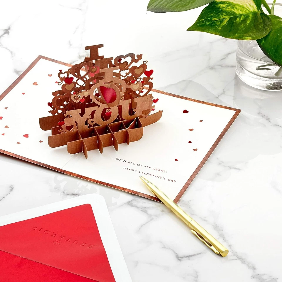 Tarjeta de San Valentín emergente madera maravilla papel firma 1499VFE1114 (Todo mi corazón Foto 3 de 4