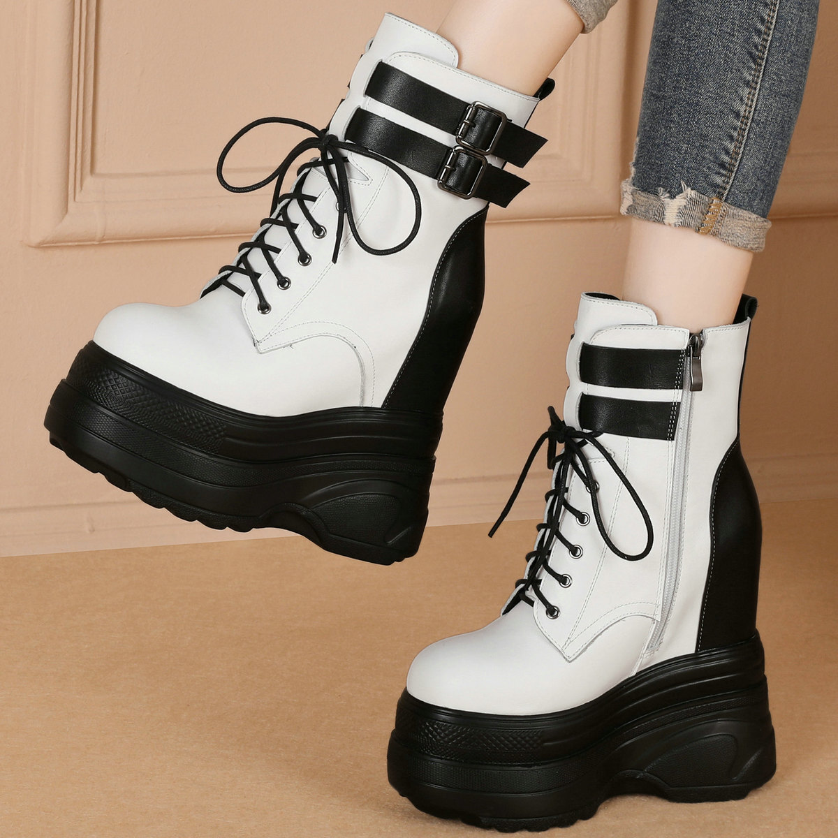 Zapatillas deportivas de talla grande para mujer de cuero de vaca botas para nieve zapatos de tacón alto zapatos de salón de talla grande