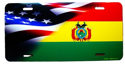 BOLIVIAN BOLIVIA FLAG AMERICAN FLAG METAL NOVELTY CAR LICENSE PLATE AUTO TAG