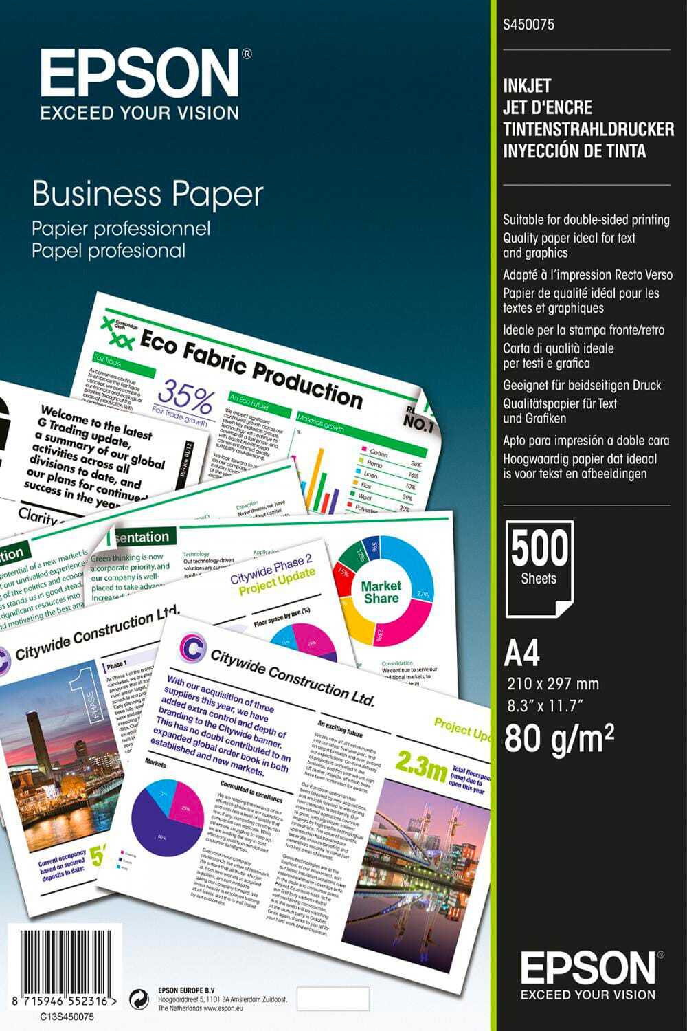 Risma 500 Fogli Carta A4 per Stampanti Epson Business Paper C13S450075