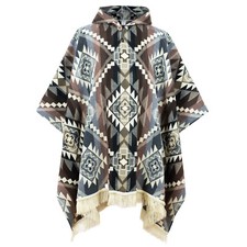 Alpaca wool Mens Unisex Hooded Poncho Inca cross pattern hippie ONE SIZE S-XXL 