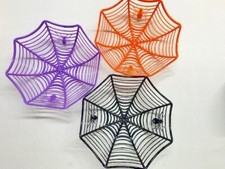 Spider Web Candy Bowl Plastic Basket Party Decor Novelty Set of 3 Halloween