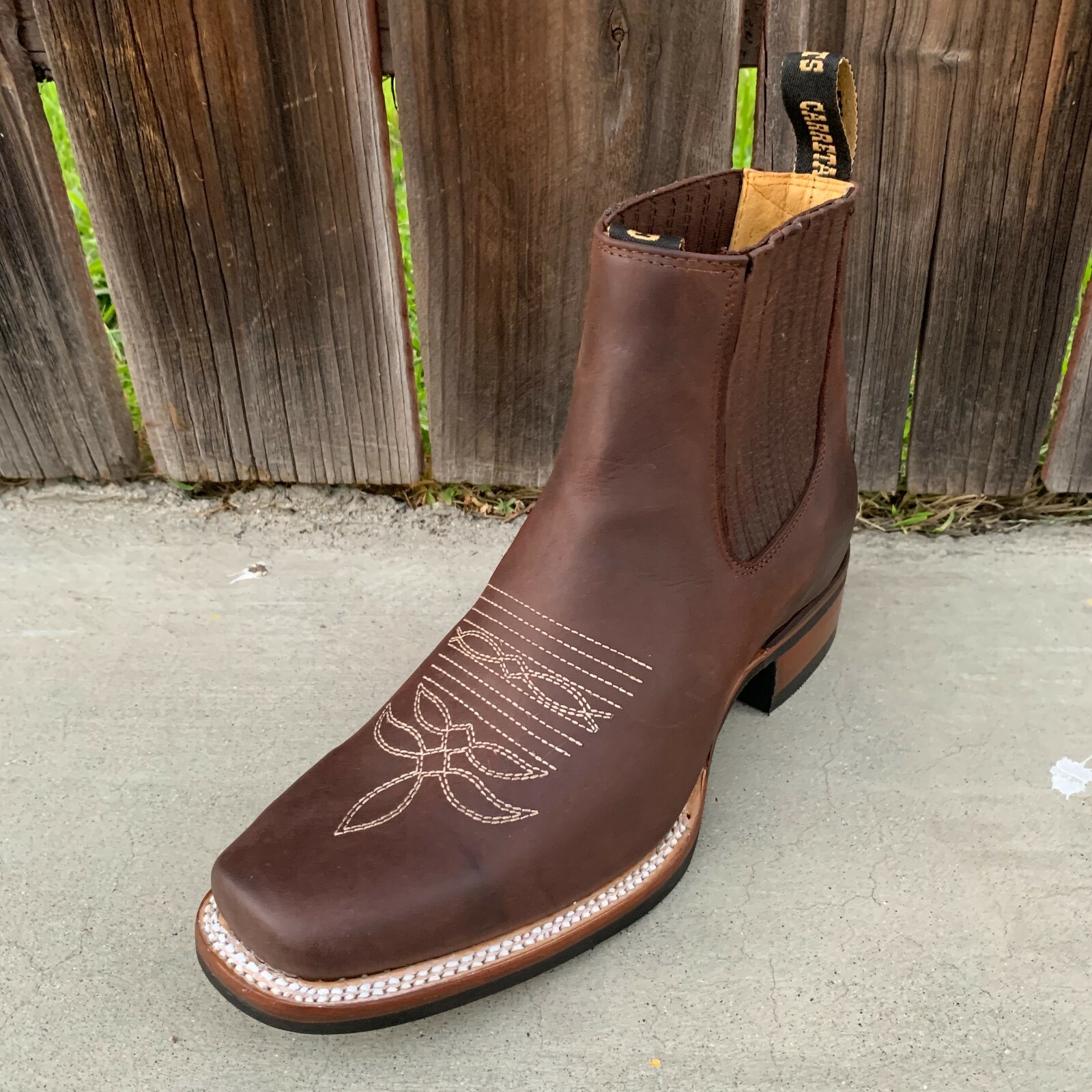 MEXICAN BOTINES MENS BOTIN COWBOY LEATHER RODEO SLIP ON ANKLE SQUARE ...