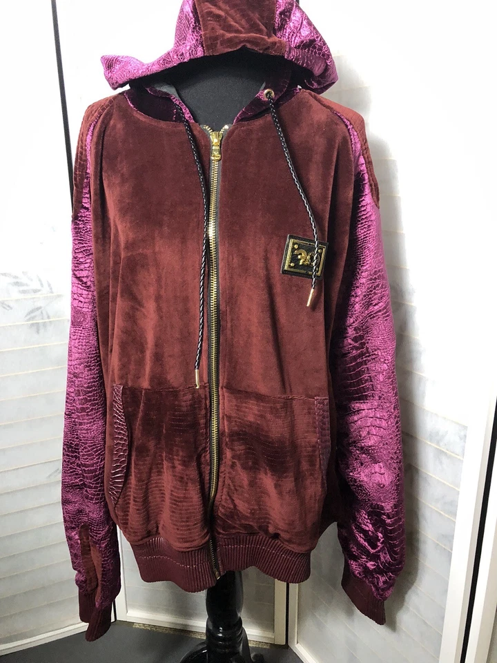 Rare Frost Originals Hooded Jacket Faux Leather & Velour Sz 3X - Image 2 of 4
