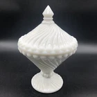 Vintage Westmoreland Milk Glass Swirl and Ball Pedestal Candy Dich with Lid
