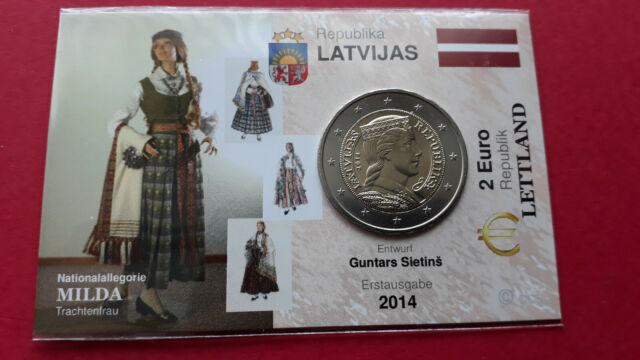Lettland 2 Euro Kursmünze 2014 " Stempelglanz " in Coincard/ Infokarte
