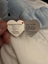 Ty VERY RARE, ORIGINAL  PEANUT  PALE BLUE BEANIE BABY   MWMT  TAG ERRORS   