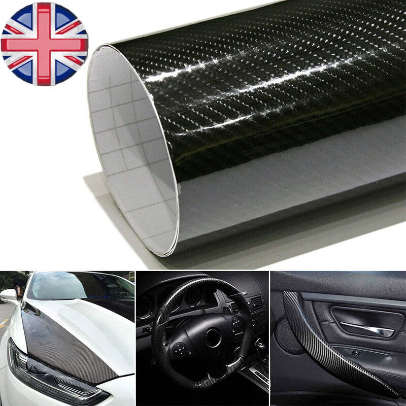 Pegatinas Coche Fibra Carbono Vinilo 12"x60" 5D Ultra Brillante Brillante Brillante Envoltura Negro Foto 2 de 4