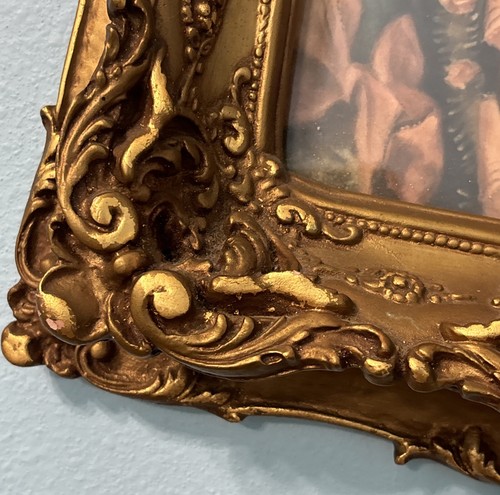 Antiker geschichteter Bilderrahmen Gold vergoldet verziert großer Gemälde 17” x 14” mit Druck - Bild 6 von 23