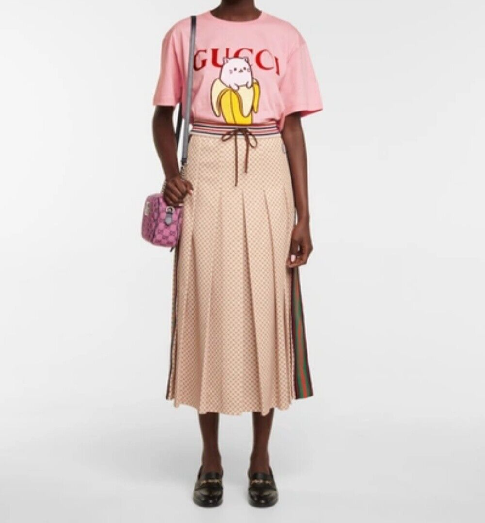 GUCCI X Bananya Cotton Jersey T-shirt XXS Sugar Pink Cat Banana