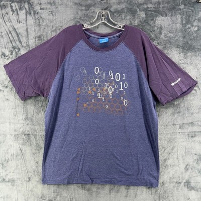 VTG Microsoft Windows T Shirt Mens Large Heather Blue Binary Code Logo Tech RARE