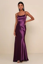 Lulus Women Make You Shine Satin Mermaid Maxi Dress Purple Medium