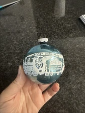 VINTAGE LARGE SHINY BRITE PURPLE GLASS TRAIN STENCIL SCENE CHRISTMAS ORNAMENT