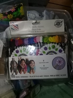 NIP Loops & Threads Craft Cord 105 Skeins Multiple Colors & 8-Free Weave Wheels