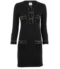 DDP Iconic Authentic Chanel CC Logo Buttons Black Cashmere Dress Size 36