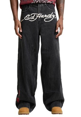 Ed Hardy Tattoo City Tiger  Xxtra Jeans Herren Hose Black Crease Wash 18378