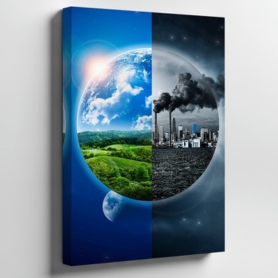 Visually Striking Split Image Depicting Earth Divided Into Wall Art Canvas Print