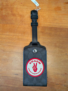 Coach Leather Luggage Tag w/ Buckle Strap, Address ID Window, Black/Gray