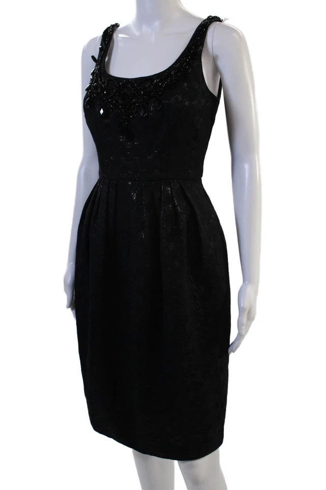 Vestido Vaina Carmen Marc Valvo Mujer Negro Sin Mangas Cuello Redondo Talla 2 Foto 3 de 4