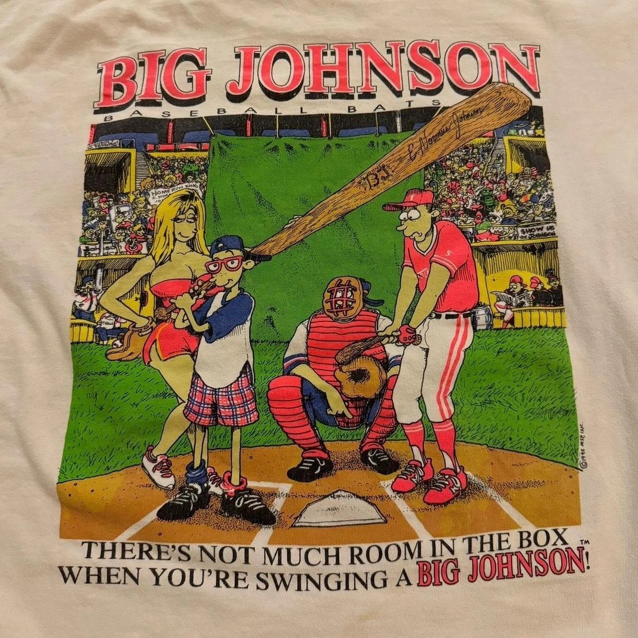 Retro 1992 Big Johnson Baseball Bats Spinoff Graphic T shirt vtg Reprint