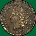 1907 Indian Head Cent Choice Almost Uncirculated AU+ Coin, Cleaning #42470