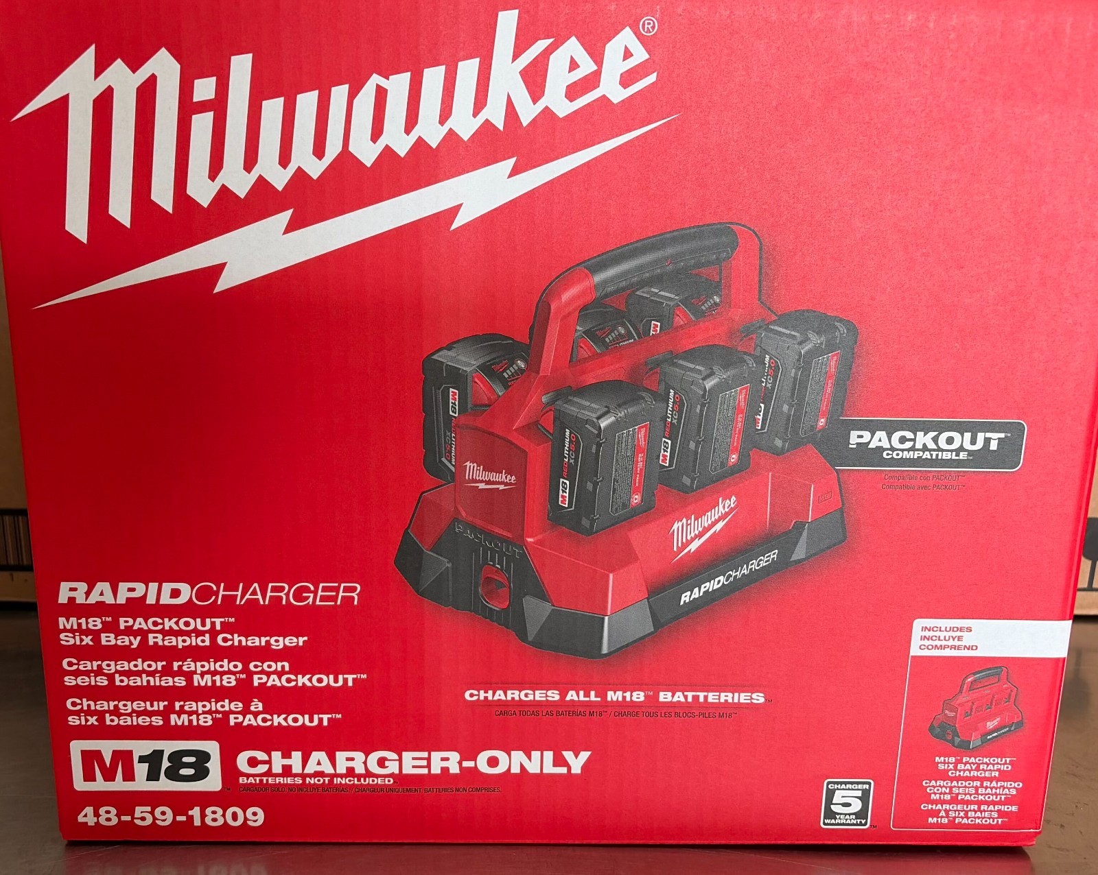 Milwaukee 48-59-1809 M18 18V Lithium-Ion Packout 6-Port Rapid Charger