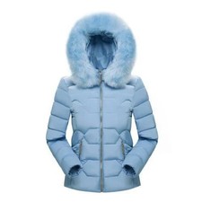 Women Cotton Down Jacket Hooded Warm Padded Short Coat Fur Collar Warm Parkas D