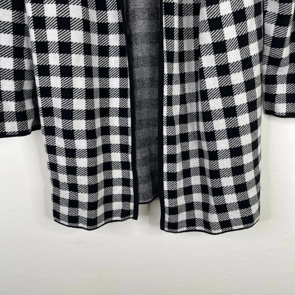 Suéter Cárdigan Largo a Cuadros Frontales Abiertos Mezcla Lana Talbots Negro Pesado Talla 1X Foto 3 de 4