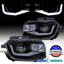Fit 2010-2013 Chevy Camaro Led Tube Glossy Black Smoke Projector Headlights Pair Fit 2010-2013 Chevy Camaro Led Tube Glossy Black Smoke Projector Headlights Pair