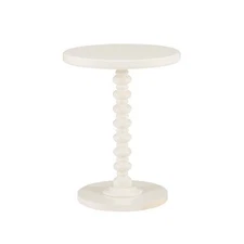 17" Teyla Traditional Round Wood Accent Spindle Table Off White - Powell: