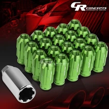JDM GREEN 20PCS M12X1.25 24MM OD 50MM TALL OPEN END ALUMINUM LUG NUTS+ADAPTER