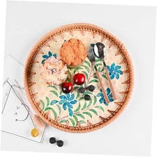 BlueFlower Rattan Coffee Table Tray Woven Serving Trays for Home and Blueflower