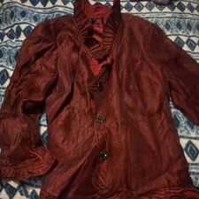 Dressbarn Red Ruffle Button Collared Lined Jacket Women's Size 12 Long Sleeve