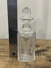 Vintage Early American Square Decanter Etched Fern Design With Diamond Stopper — photo 4
