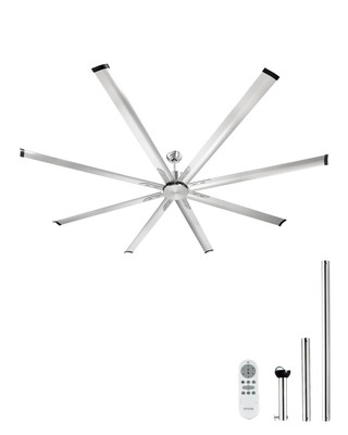 VEVOR 96'' Ceiling Fan Remote Control Reversible DC Motor Brushed Nickel Aluminum