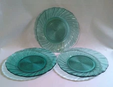 Set of 3 Jeannette Ultramarine Depression Swirl Dinner Plate Glass 9 1/8" O16