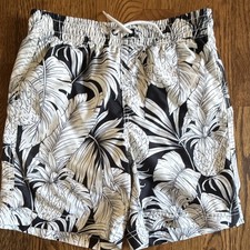 Old Navy Boys Tropical Floral Swim Trunks Black/White L 10/12 Drawstring Lined