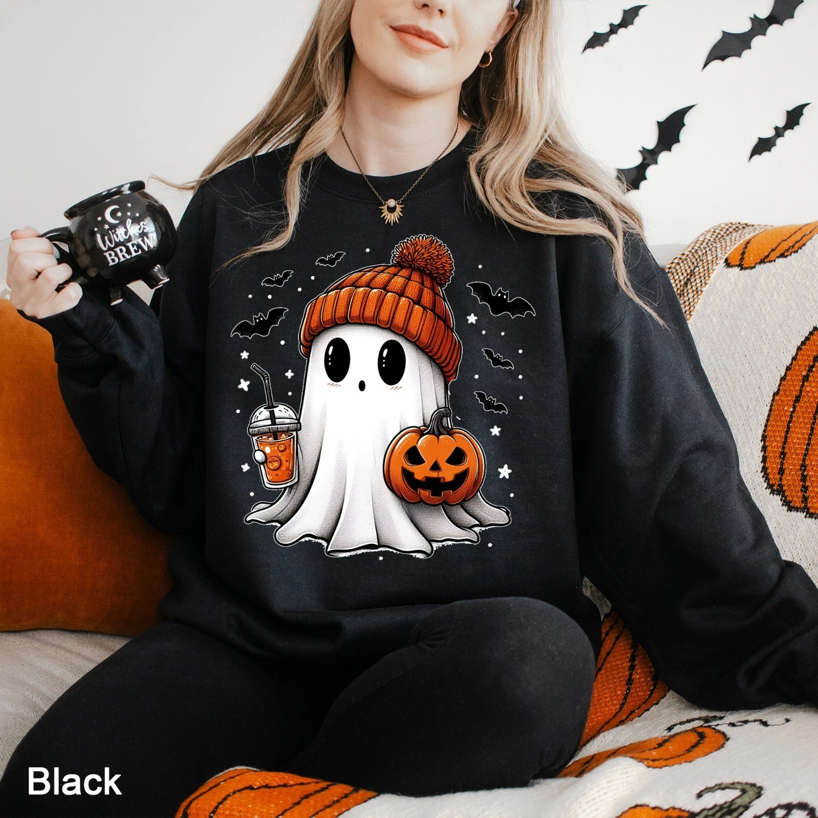 Cute Ghost Halloween Sweatshirt for Fall, Spooky Ghost Pullover