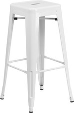 30" Backless Metal Barstool Commercial Grade Indoor Outdoor Square Seat White