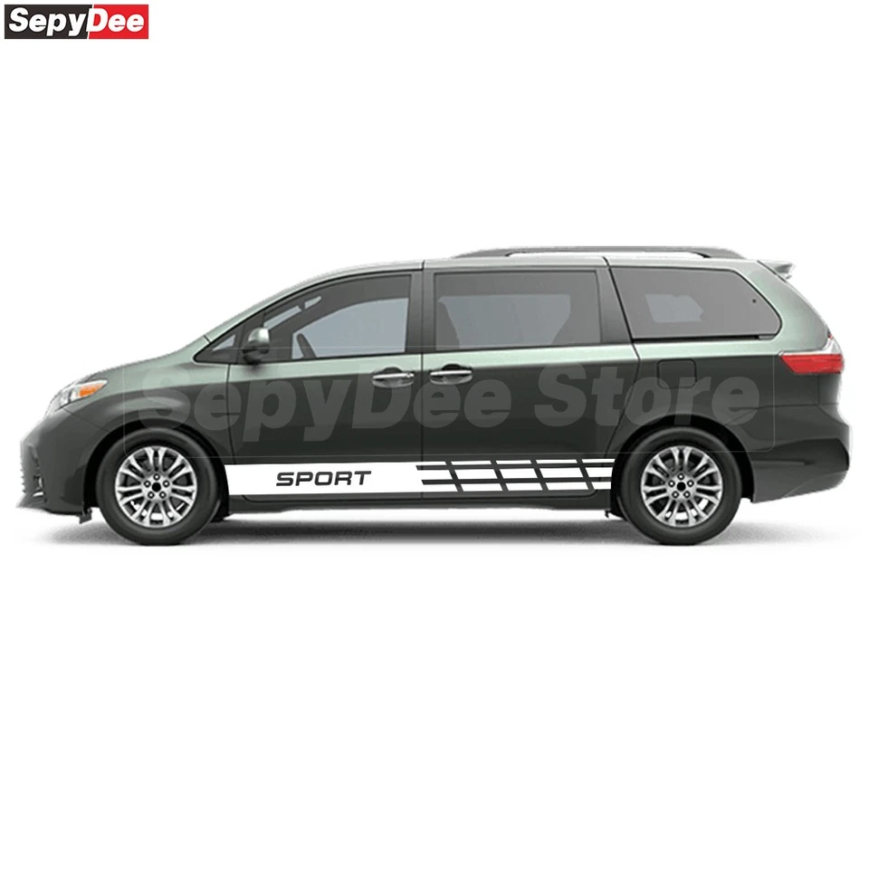 Calcomanía de vinilo para decoración de carrocería Toyota Sienna adhesiva de rayas laterales de autos deportivos de carreras Foto 4 de 4