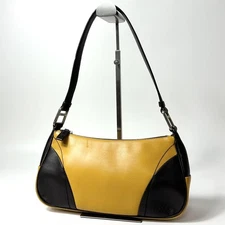 Prada Mini Shoulder Bag Yellow Brown Leather Zip Vintage Authentic
