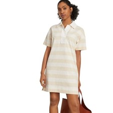 EVERLANE Organic Cotton Striped Rugby Shirt Dress Size S Beige White  NWT $128